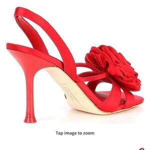 Bold Red Slingback Heels with Floral Design